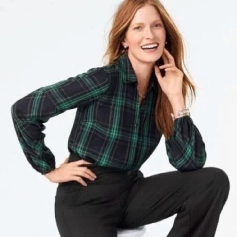 Cabi Blue/Green Plaid Button Up Blouse